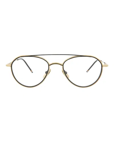 Shop Thom Browne Aviator-style Metal Optical Frames In Gold