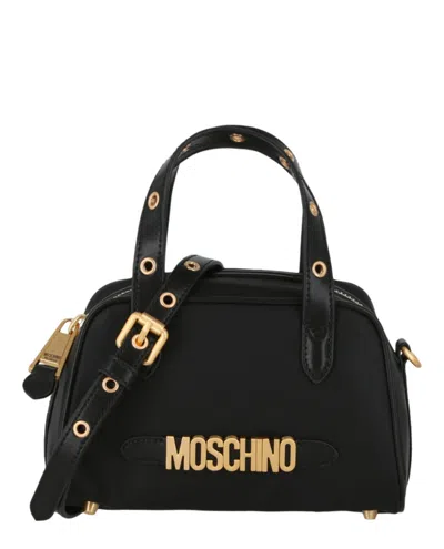 Shop Moschino Nylon Logo Shoulder Bag In Black