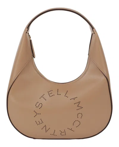 Shop Stella Mccartney Logo Hobo Shoulder Bag In Beige