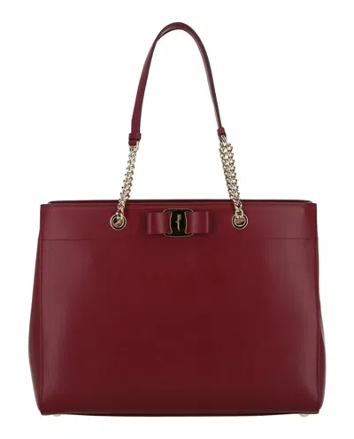 Shop Ferragamo Vara Bow Smooth Leather Shoulder Bag In Red