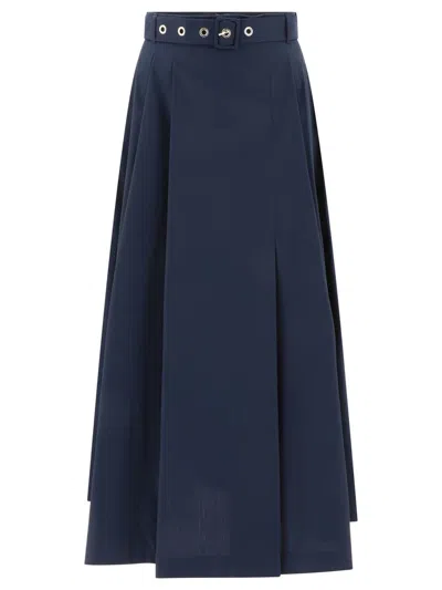 Shop 's Max Mara "gilda" Pleated Cotton Poplin Skirt In Blue