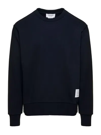Shop Thom Browne Blue Crewneck Sweater With Logo Patch And Rwb Detail In Cotton Man
