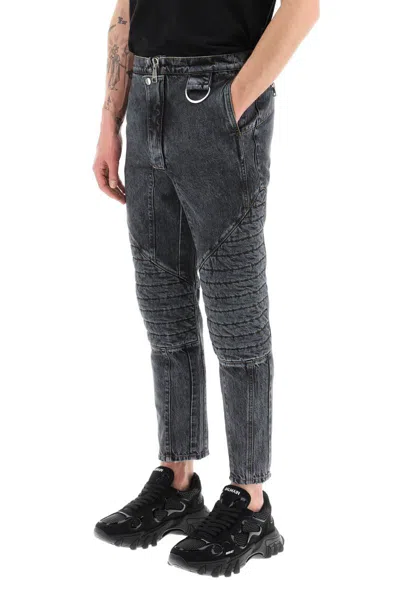 Shop Balmain Jeans With Quilted And Padded Inserts In Grigio