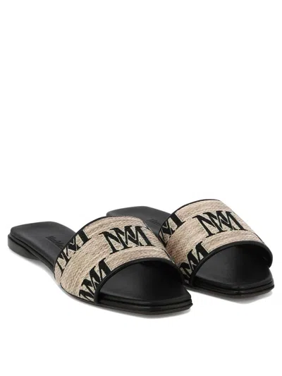 Shop Max Mara Logo Sandals In Beige