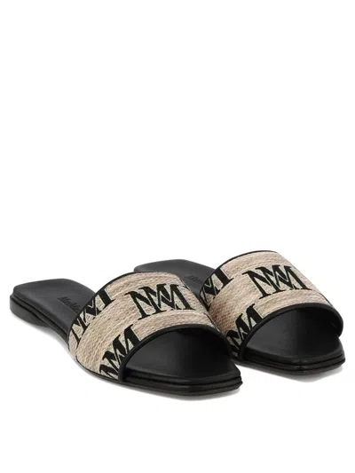 Max Mara Logo Jacquard Raffia-effect Slides In Beige