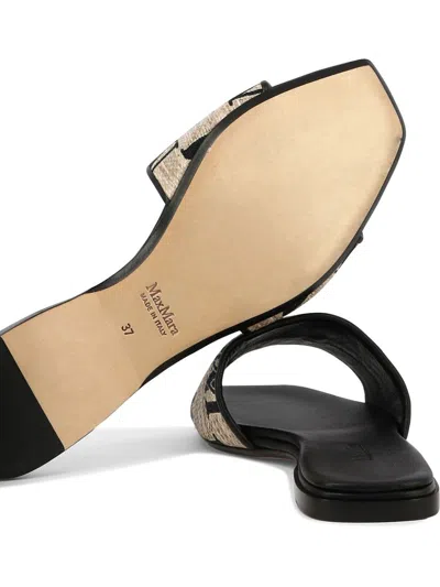 Max Mara Logo Jacquard Raffia-effect Slides In Beige
