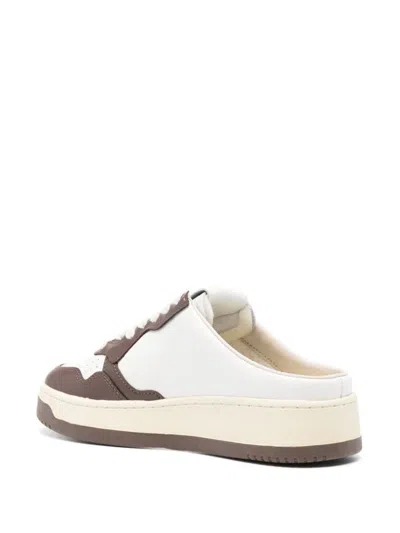 Shop Autry 'medalist' Low Mule In Panelled Leather In Bianco E Marrone