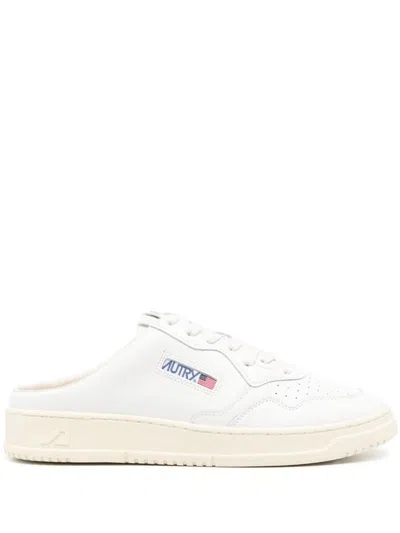 Shop Autry Low-top 'medalist' Leather Mules With Laces In White