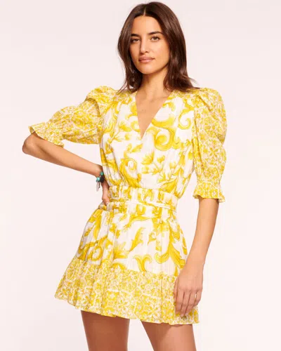 Shop Ramy Brook Susan Puff Sleeve Mini Dress In Lemon Positano