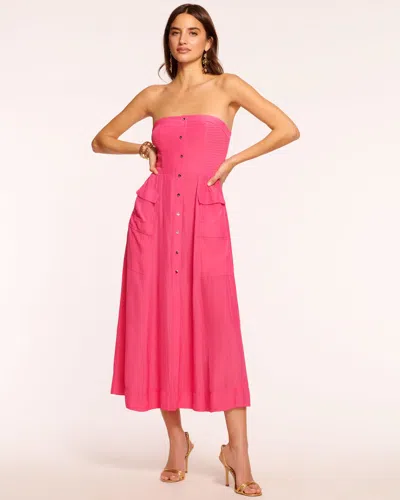 Shop Ramy Brook Blair Strapless Smocked Midi Dress In Pink Punch