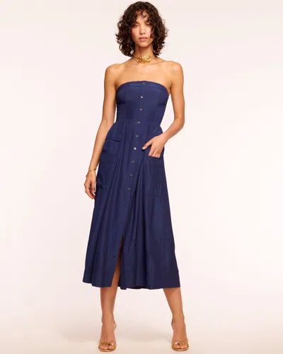 Shop Ramy Brook Blair Strapless Smocked Midi Dress In Spring Navy