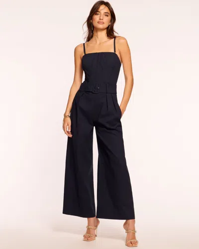Shop Ramy Brook Delia Cropped Belted Jumpsuit In Navy