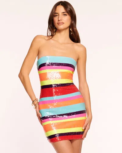 Shop Ramy Brook Winnie Sequin Strapless Mini Dress In Sequin Stripe