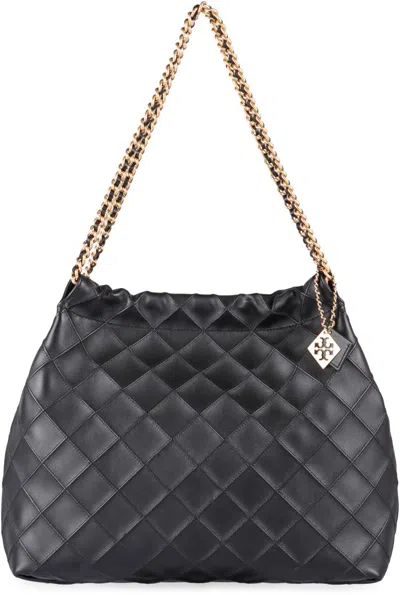 Shop Tory Burch Fleming Leather Bag In Black