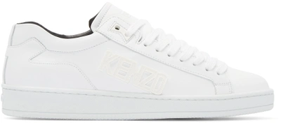 Shop Kenzo White Leather Tennix Sneakers