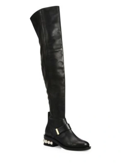 Shop Nicholas Kirkwood Casati Pearly Heel Leather Over-the-knee Boots In Black
