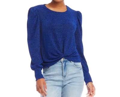 Karen Kane Metallic Twist Front Top In Blue