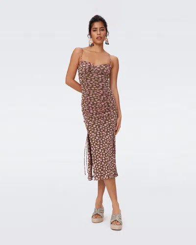 Shop Diane Von Furstenberg Lester Mesh Dress By  In Size L In Tiny Rose Showers Khaki