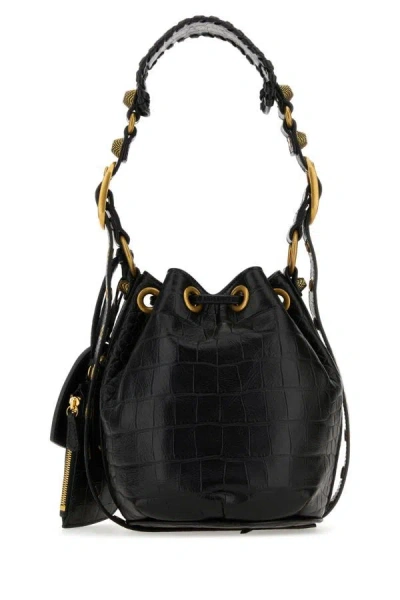 Balenciaga Black Leather Le Cagole Xs Bucket Bag In Black