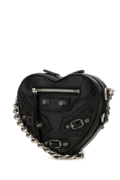 Shop Balenciaga Woman Black Leather Mini Le Cagole Heart Crossbody Bag