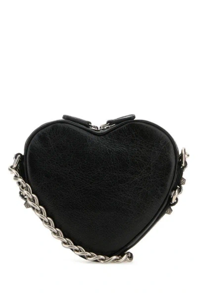 Shop Balenciaga Woman Black Leather Mini Le Cagole Heart Crossbody Bag