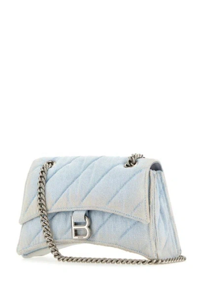 Balenciaga Light Blue Denim Crush M Shoulder Bag In Blue