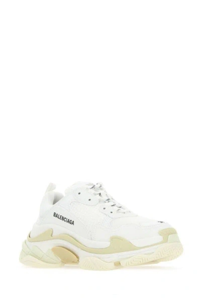 Shop Balenciaga Woman White Fabric And Synthetic Leather Triple S Sneakers