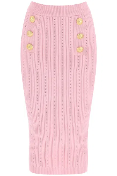 Shop Balmain "knitted Midi Skirt With Embossed Women In Multicolor
