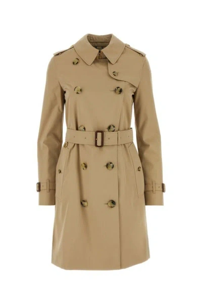 Shop Burberry Woman Beige Cotton Trench Coat In Brown