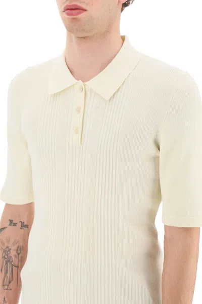 Shop Maison Margiela Ribbed Stretch Polo Shirt Men In Cream