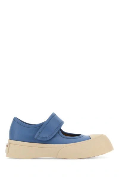 Shop Marni Woman Air Force Blue Leather Mary Jane Sneakers