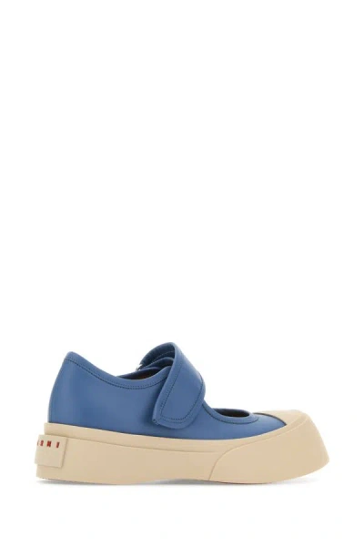 Shop Marni Woman Air Force Blue Leather Mary Jane Sneakers