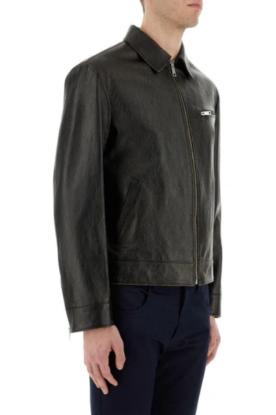 Shop Prada Man Black Leather Jacket