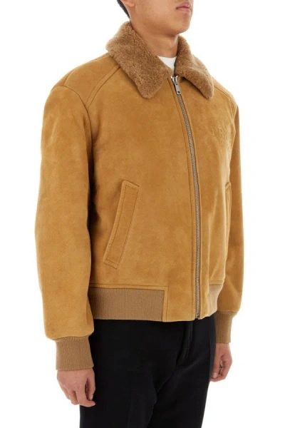 Shop Prada Man Camel Shearling Jacket In Brown