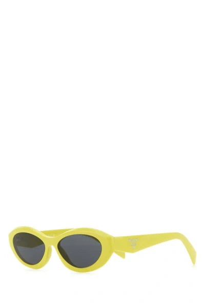 Shop Prada Woman Yellow Acetate Sunglasses