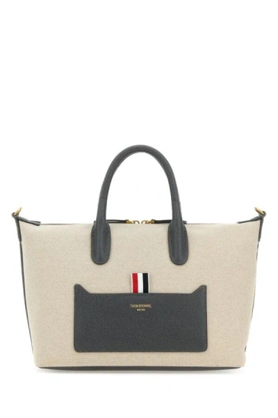 Thom Browne Woman Sand Canvas Duffle Small Handbag In Brown