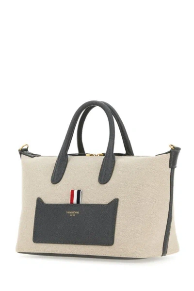Thom Browne Woman Sand Canvas Duffle Small Handbag In Brown