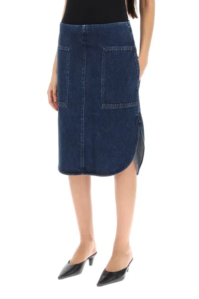 Shop Totême Toteme Curved Hem Denim Skirt Women In Blue