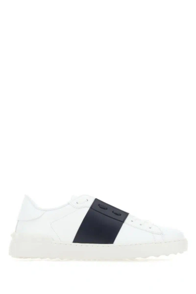 Shop Valentino Garavani Man White Leather Open Sneakers With Midnight Blue Band