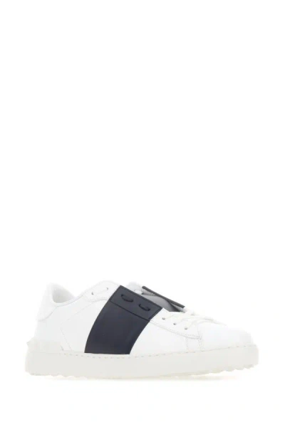 Shop Valentino Garavani Man White Leather Open Sneakers With Midnight Blue Band