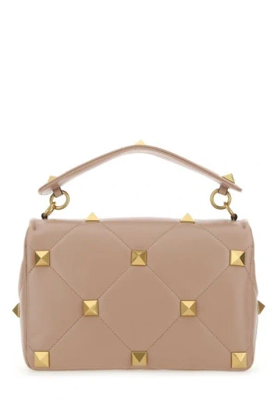 Shop Valentino Garavani Woman Powder Pink Nappa Leather Large Roman Stud Handbag