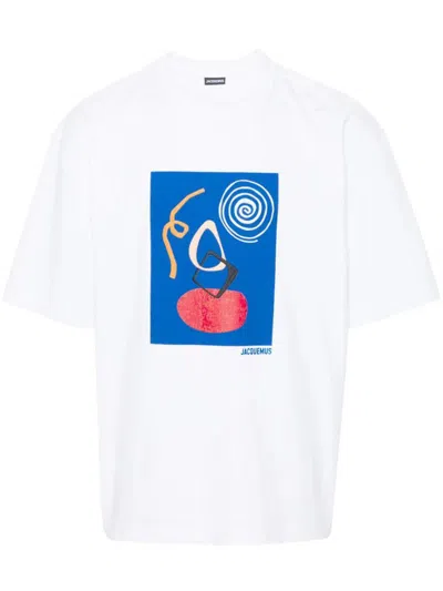 Shop Jacquemus Tshirt In Print Arty Picture White
