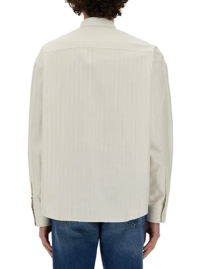 Shop Ami Alexandre Mattiussi Ami Paris Striped Shirt Unisex In Beige