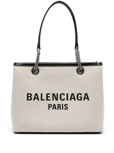Shop Balenciaga Duty Free Medium Tote Bag In Beige