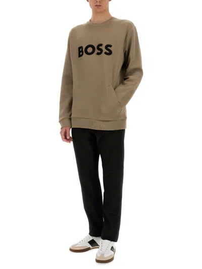 Shop Hugo Boss Boss Sweatshirt With Logo In Green