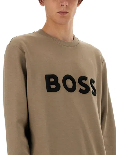 Shop Hugo Boss Boss Sweatshirt With Logo In Green