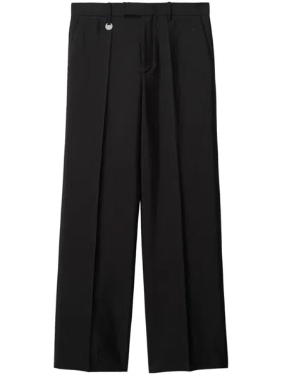 Shop Burberry Wool And Silk Blend Trousers In Black