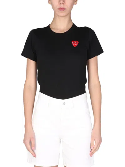 Shop Comme Des Garçons Play "double Heart" Logo Patch T-shirt In Black