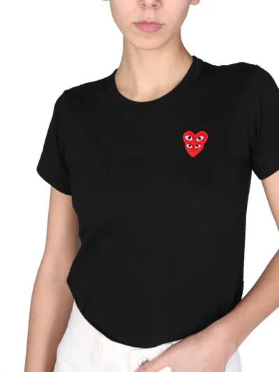Shop Comme Des Garçons Play "double Heart" Logo Patch T-shirt In Black