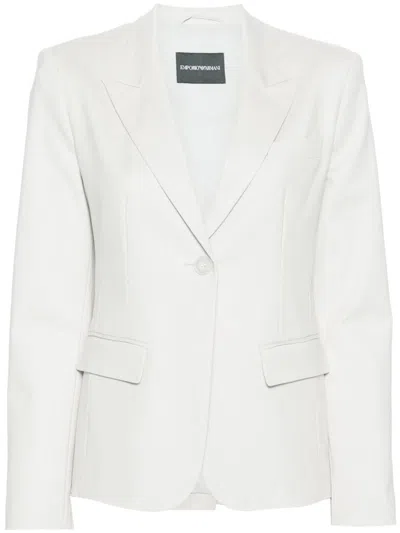 Shop Emporio Armani Cotton Blend Single-breasted Blazer In Grey